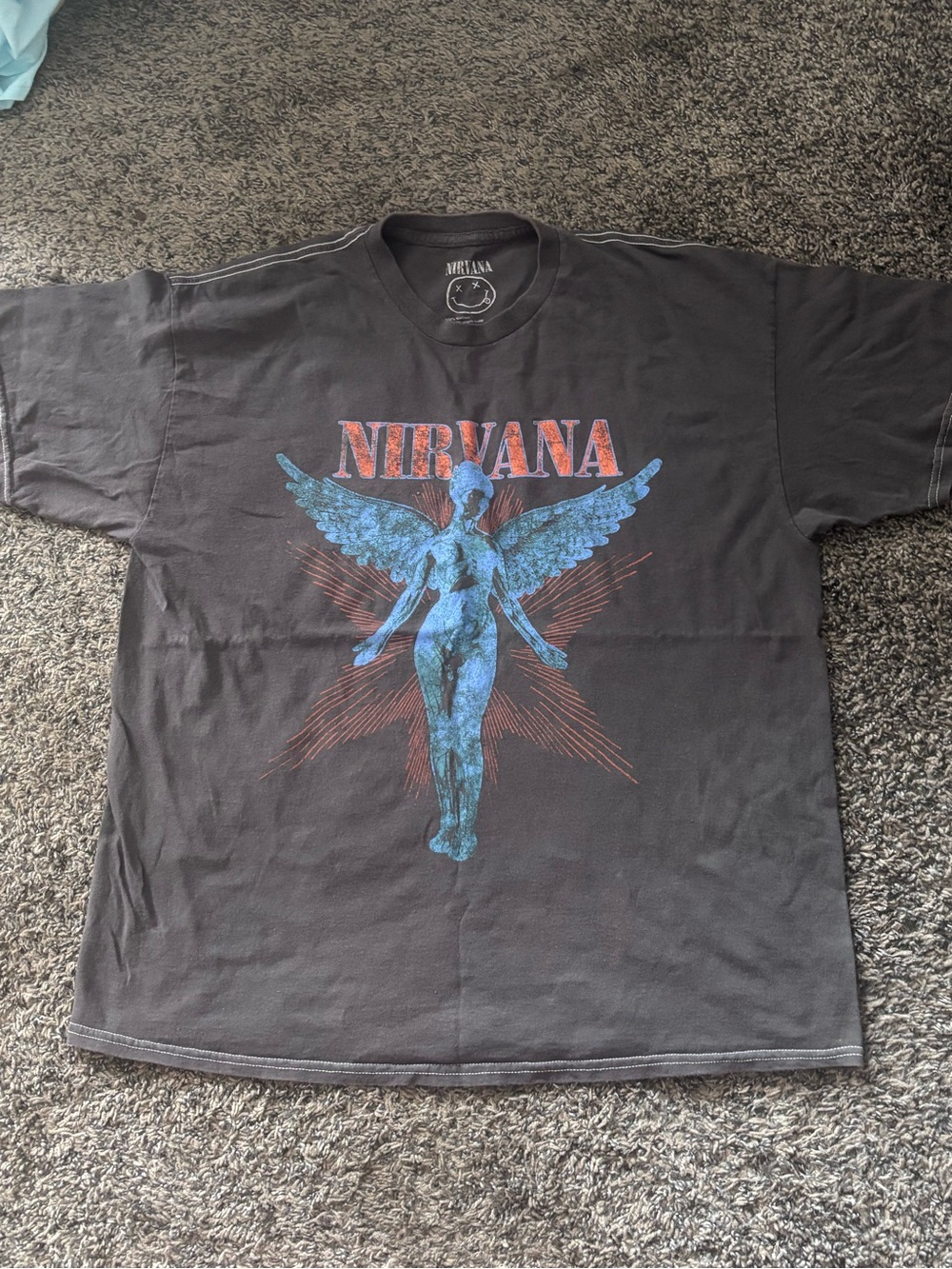NIRVANA Black Tee with Blue Angel and Red Logo